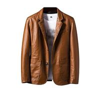 Blazer à Col éChancré pour Hommes Veste en Cuir Veste De Moto Automne-Hiver Manteau De Costume Manteau De Sport d'affaires avec Poche (Brun,5XL)