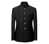 Blazer à col mandarin pour homme, coupe ajustée, veste Nehru à simple boutonnage, col montant, blazer décontracté de style chinois pour homme, Noir , XL