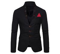 Blazer à col montant pour homme - Coupe ajustée - Couleur unie - Blazer tendance à plusieurs boutons - Pour mariage, bal de fin d'année, veste de smoking de couleur unie, Noir , XXL