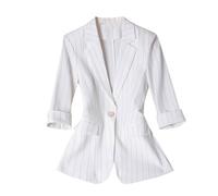Blazer à manches 3/4 pour femme - Style classique à rayures - Couleur unie - Col à revers cranté - Avec poches et un bouton - Coupe ajustée - Style décontracté - Pour le travail de bureau - Vestes