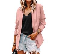 Blazer à Manches 3/4 pour Femmes Casual Blazer Business Costume Jackets Élégant OL Bureau Affaires Veste de Costume Manteau Cardigan Blouson Jacket,Rose,M