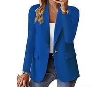 Blazer à manches longues boutonné sur le devant pour femme dans un ton uni avec poches plaquées pratiques, idéal pour les trajets quotidiens ou les looks décontractés intelligents (XXL bleu)