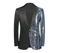 Blazer à paillettes brillantes pour homme - Coupe ajustée - Veste de smoking florale à un bouton - Costume de fête, dîner, bal de fin d'année, événements festifs, occasions élégantes, Argenté., XL