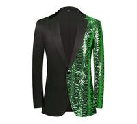 Blazer à paillettes brillantes pour homme - Coupe ajustée - Veste de smoking florale à un bouton - Costume de fête, dîner, bal de fin d'année, événements festifs, occasions élégantes, Vert, XL