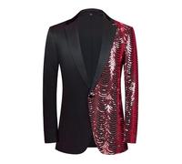 Blazer à paillettes brillantes pour homme - Coupe ajustée - Veste de smoking florale à un bouton - Costume de fête, dîner, bal de fin d'année, événements festifs, occasions élégantes, Rouge, XL