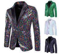 Blazer à paillettes brillantes pour homme - Veste de dîner pour homme - Costume de performance tendance et léger à un bouton avec col cranté - Manteau de sport décontracté pour fête, mariage, bal de