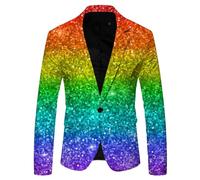 Blazer à paillettes pour homme - Brillant - Moderne - Coupe ajustée - Décontractée - Un bouton - Pour le printemps et l'automne - Veste de costume pour les loisirs - Pour mariage et affaires, bleu