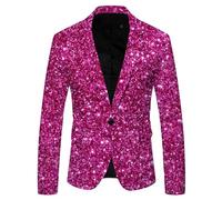 Blazer à paillettes pour homme - Brillant - Moderne - Coupe ajustée - Décontractée - Un bouton - Pour le printemps et l'automne - Veste de costume pour les loisirs - Pour mariage et affaires, Rose, L