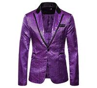 Blazer à paillettes pour homme et adulte - Style disco - Veste brillante à un bouton pour bal de fin d'année, mariage, banquet - Smoking tendance pour homme et adulte (violet, XL)