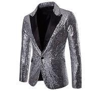 Blazer à paillettes pour homme - Veste de costume tendance à paillettes - Couleur unie - Veste d'affaires - Boutons à revers - Veste de costume fine - Confortable - Veste de travail pour homme - Coupe