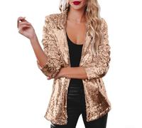 Blazer à paillettes scintillantes pour femme pour un look tendance dans des environnements décontractés et de fête (S doré)