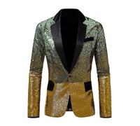 Blazer À Sequins pour Homme À Sequins À Changement De Couleur Progressif Coupe Ajustée Un Bouton Style Smoking Brillant Tenue Élégante pour Soirée Discothèque Ou Scène Vert et Or Taille M