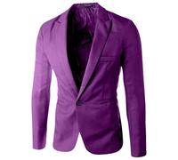 Blazer à un bouton pour homme - Manches longues - Veste de costume formelle avec poches - Coupe ajustée - Manteau simple boutonnage, Blazer violet pour homme, XL