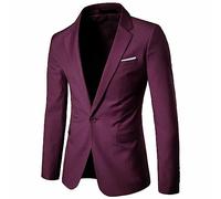 Blazer à un bouton pour homme, veste d'affaires pour homme, blazer minimaliste formel et confortable, col à revers et coupe ajustée, costumes classiques et de couleur unie avec poches, Rouge