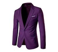 Blazer à un bouton pour homme, veste d'affaires pour homme, blazer minimaliste formel et confortable, col à revers et coupe ajustée, costumes classiques et de couleur unie avec poches, violet, M