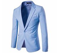 Blazer à un bouton pour homme, veste d'affaires pour homme, blazer minimaliste formel et confortable, col à revers et coupe ajustée, costumes classiques et de couleur unie avec poches, bleu clair