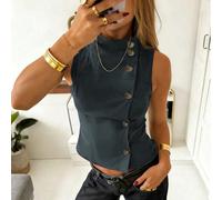 Blazer ajusté à taille plissée, style élégant et polyvalent pour le quotidien, col montant, simple boutonnage, sans manches, style rétro minimaliste à la mode Y2K. Tenue, vêtement de travail, look gee