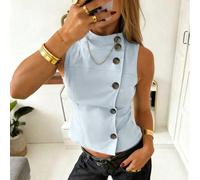 Blazer ajusté à taille plissée, style élégant et polyvalent pour le quotidien, col montant, simple boutonnage, sans manches, style rétro minimaliste à la mode Y2K. Tenue, vêtement de travail, look gee