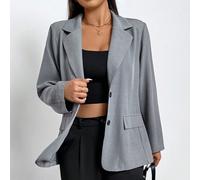Blazer ample gris à carreaux pour femmes grandes tailles, manches longues, style décontracté et pratique. Idéal pour les tenues de remise de diplôme, la rentrée scolaire, les looks d'enseignante en au