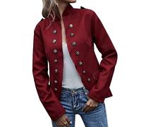 Blazer avec boutons dorés pour femme - Blazer pour femme élégant et fin - Veste de costume élégante - Boutonnière - Manteau militaire décontracté - Loisirs - Col montant - Business - Veste de bureau,