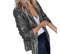 Blazer avec épaulettes des années 80 - Costume à paillettes scintillant pour femme - Tenue de fête longue - Veste sakko légère et festive - Boléro élégant - Long blazer brillant - Long blazer moderne