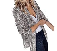 Blazer avec épaulières des années 80 - Costume brillant femme à paillettes scintillantes - Tenue de fête longue - Veste légère et festive - Boléro élégant - Brillant - Long blazer moderne pour robe