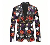 Blazer casual à manches longues pour hommes avec imprimé d'Halloween, costume d'Halloween, tenue de fête d'Halloween, déguisement de Halloween, tenue de farces ou friandises L,M,S,XLHalloweenPolyester