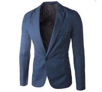 Blazer coupe ajustée pour homme en tissu polyester de couleur unie conçu pour les loisirs quatre saisons (taille L, bleu foncé)