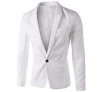Blazer coupe ajustée pour homme en tissu polyester de couleur unie conçu pour les loisirs quatre saisons (L blanc)