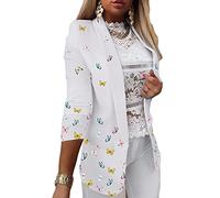 Blazer Court Décontracté à Manches Longues pour Femmes Élégant Veste de Tailleur Costume Manche 3/4 Chic Slim Fit Bureau Affaires Manteau Cardigan Blouson,Blanche,3XL