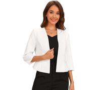 Blazer Court Élégant Femme Manches 3/4 et Ouvert Sur le Devant | Ourlet Péplum, Veste Cintrée de Bureau, Costume d'Affaire Basque