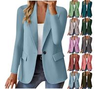 Blazer court élégant pour femme - Bleu clair - Manches longues - En coton - Veste de costume sportive - Veste cintrée - Avec boutons - Grandes tailles - Pour le travail - Veste blazer décontractée