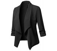 Blazer Court Élégant pour Femme - Cardigan d'Été Léger - Veste Ouverte Décontractée - Tricot Manches 3/4 - Avec Extensible, Noir, L