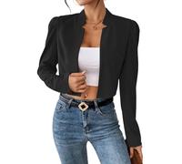 Blazer Court Ouvert sur Le Devant pour Femme sans Col Cranté Manches Longues Coupe Ajustée Col Montant Style Cardigan Idéal pour Le Travail Et Le Bureau Noir Taille M