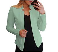 Blazer court pour femme - Blazer ajusté - Style décontracté - Uni - Manches longues - Ouvert sur le devant - Veste habillée de travail - Cardigan d'extérieur, Vert menthe (01), 4XL