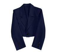 Blazer court pour femme - Cardigan ouvert sur le devant - Manches longues - Avec revers cranté - Pour le travail, le bureau, le travail, Z03-bleu, L