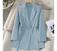 Blazer croisé à ceinture marron pour femmes, veste slim mi-longue pour le travail, tissu drapé et élégant, vêtement décontracté à la mode pour femmes de 25 à 45 ans au printemps L,M,S,XL,XS,XXLUnicolo