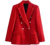 Blazer Croisé Rouge pour Femme Veste en Tweed Classique à Carreaux Bureau Blazer Ample élégant pour Femme Veste De Travail Courte à La Mode (Rouge,M)