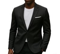 Blazer d'affaires décontracté à coupe ajustée pour homme, veste de costume de style coréen à un bouton, convient pour le marié, le bureau, les vacances et les activités quotidiennes (taille 2XL, noir)