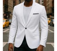 Blazer d'affaires décontracté à coupe ajustée pour homme, veste de costume de style coréen à un bouton, convient pour le marié, le bureau, les vacances et les activités quotidiennes (3XL, blanc)