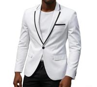 Blazer d'affaires pour homme pour coupe ajustée, veste de costume élégant de luxe à un seul bouton pour mariage, marié, tenue de bureau décontractée, noir, L (2XL, blanc)