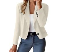 Blazer de costume pour femmes élégant pour dames à un bouton - Veste à manches longues - Business casual travail bureau - Blazer habillé pour invités de mariage - Veste courte à revers, blanc, XL