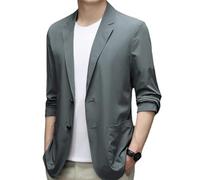 Blazer de costume pour homme moderne, deux boutons, mince, soie glacée, respirante, légère, protection solaire, blazer décontracté, gris foncé, XXXXL