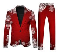 Blazer De NoëL pour Homme,Ensemble Deux pièces pour Homme imprimé de Noël Costume et Pantalon décontracté Ample Tendance Confortable idéal pour Le Commerce et Les (Red, XXL)