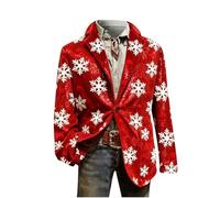 Blazer de Noël rétro pour homme en velours côtelé avec boutons amusants, moches et amusants, coupe ajustée, col cranté, Rouge, 3XL