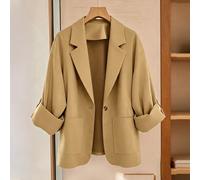 Blazer décontracté ample pour femme Automne/Hiver 2026, veste kaki à manches retroussées, silhouette à épaules tombantes avec drapé et résistance aux plis, mono-bouton, style commuter, Top polyvalent 