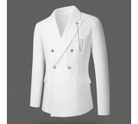 Blazer décontracté de mode pour hommes avec chaîne de poche blanche, convient pour la saison des mariages et les occasions de fête régulières, formel, cérémonie L,M,S,XL,XXLUnicoloreTissu tissé