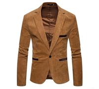 Blazer décontracté en velours côtelé pour homme avec motif patchwork fermeture à bouton unique pour quatre saisons (XL kaki)