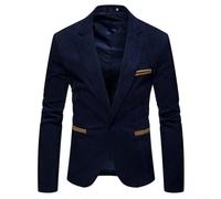Blazer décontracté en velours côtelé pour homme avec motif patchwork fermeture à bouton unique pour une utilisation quatre saisons (XXXL bleu marine)