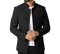 Blazer décontracté pour Homme avec col Mandarin et Doublure légère, Noir, XXL